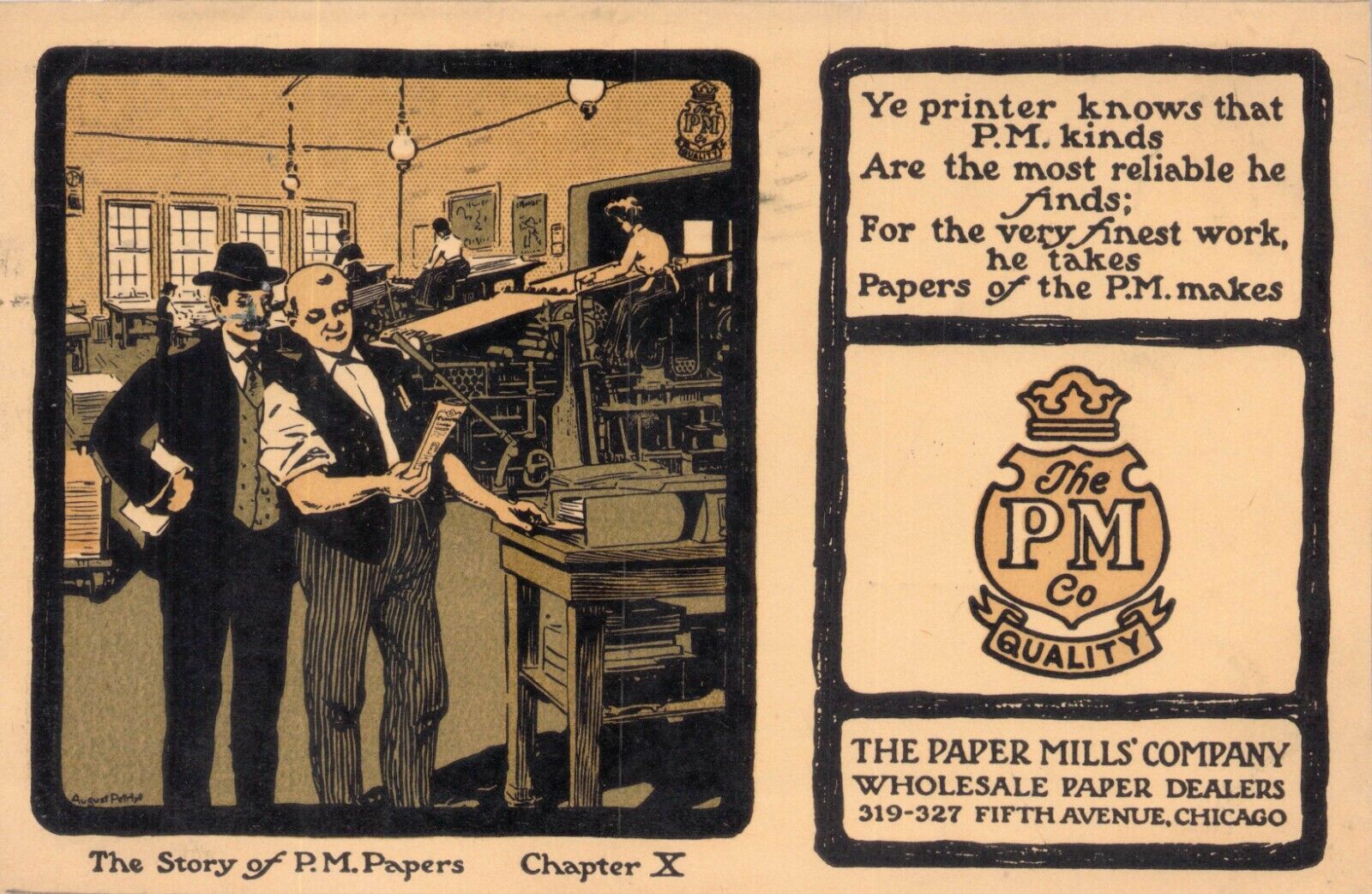 1905 P M Papers The Paper Mills Company Printer Chicago IL Antique Adv Postcard