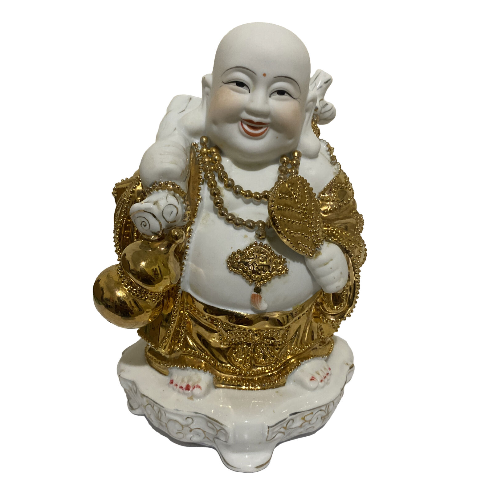 Impressive Ornate Gold Accented Porcelain Religious Buddha 