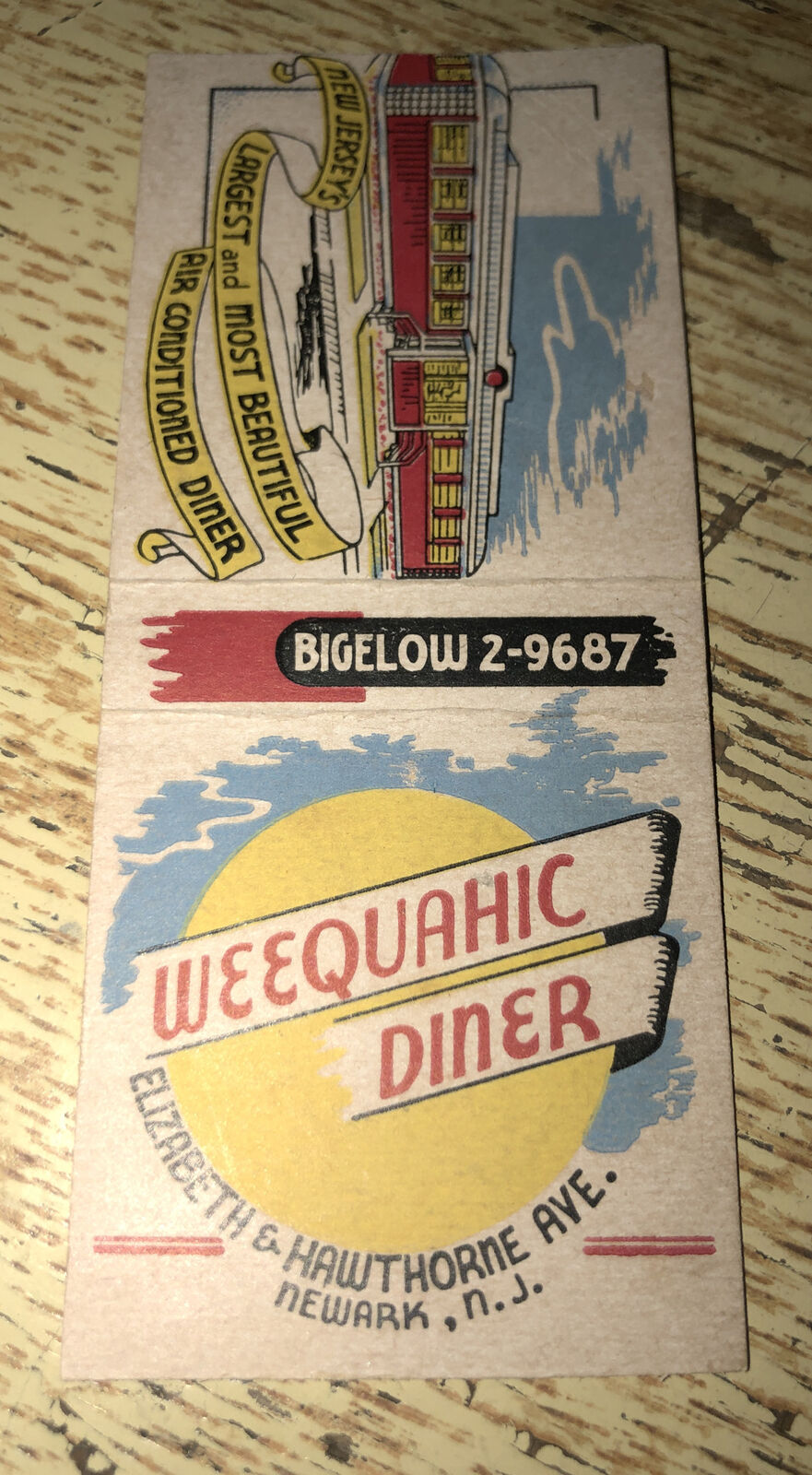 1950s Weequahic Diner Newark New Jersey Restaurant Matchcover 