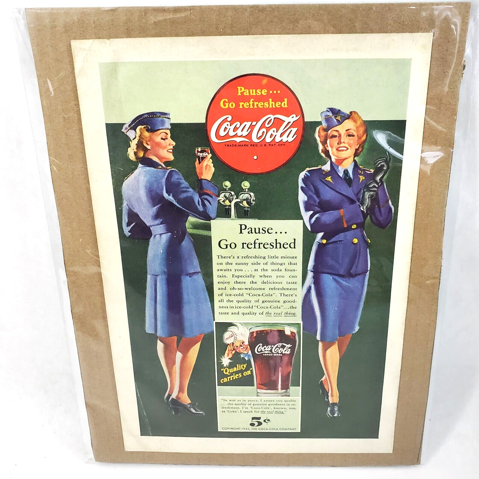 1940s Coca Cola Print Ad - Military Women Enjoying a Coke