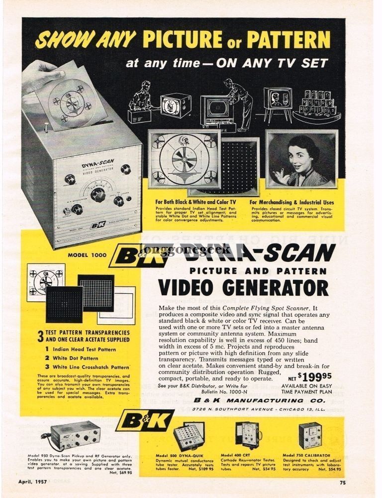 1957 B&K Model 1000 Picture Pattern Generator TV Repair Service Vintage Print Ad