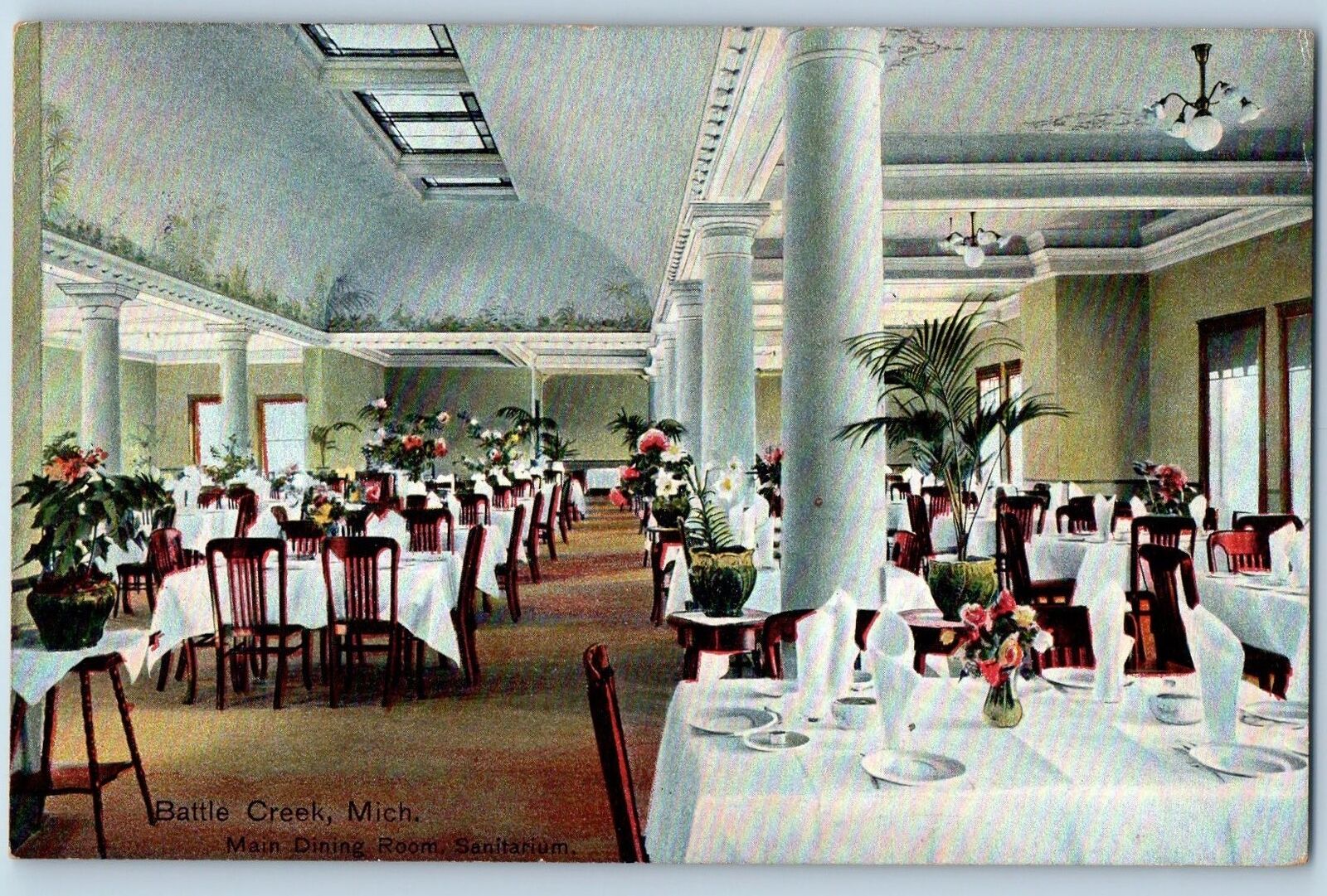 Battle Creek Michigan MI Postcard Main Dining Room Sanitarium Interior c1910\'s