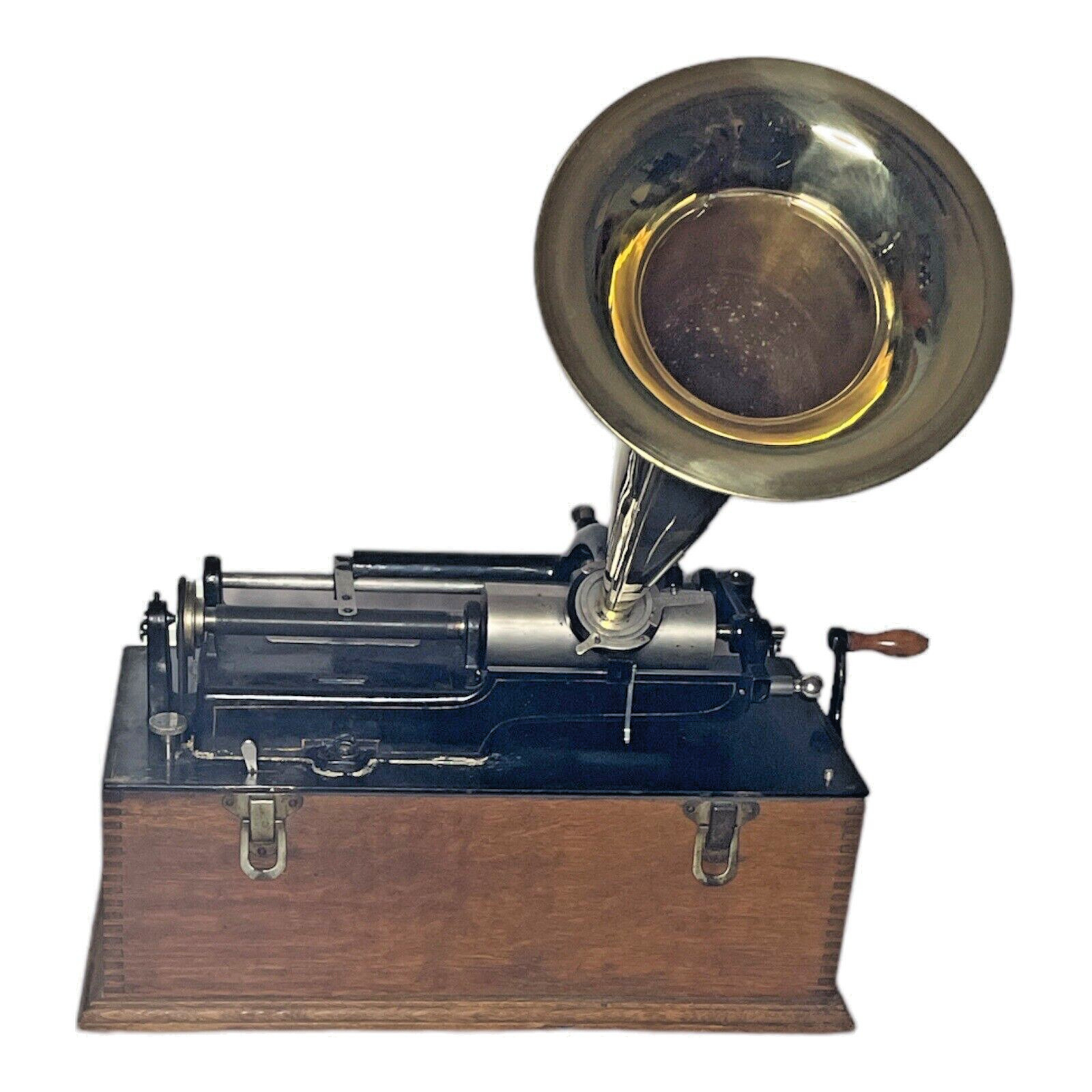 Antique Working 1898 EDISON Home Phonograph with Horn (probably not original)