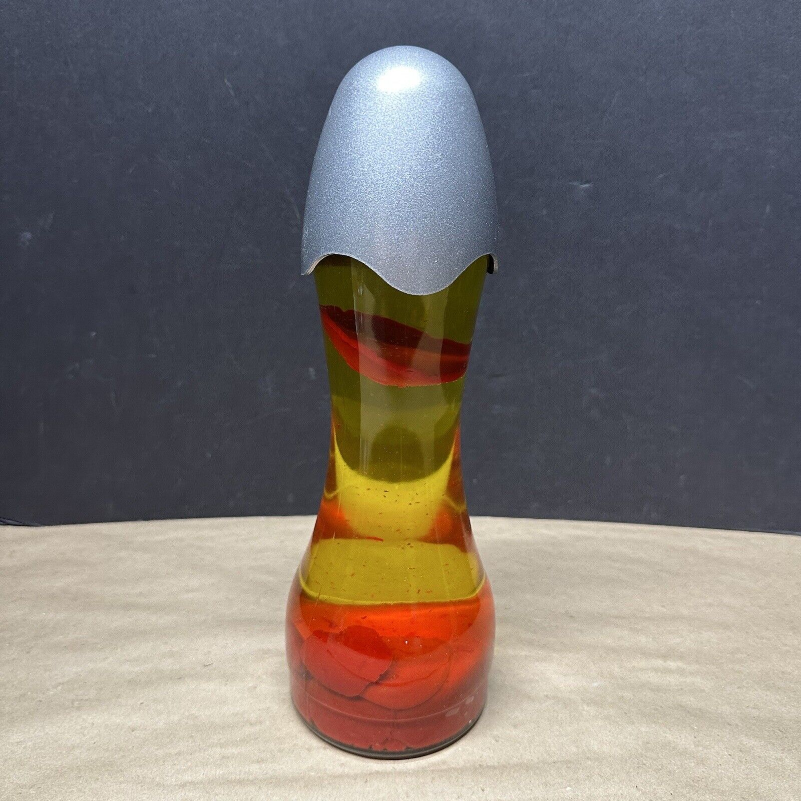 Rare Vintage Egg Molten Lava Lamp Silver Top Yellow w/ Red Wax- NO BASE
