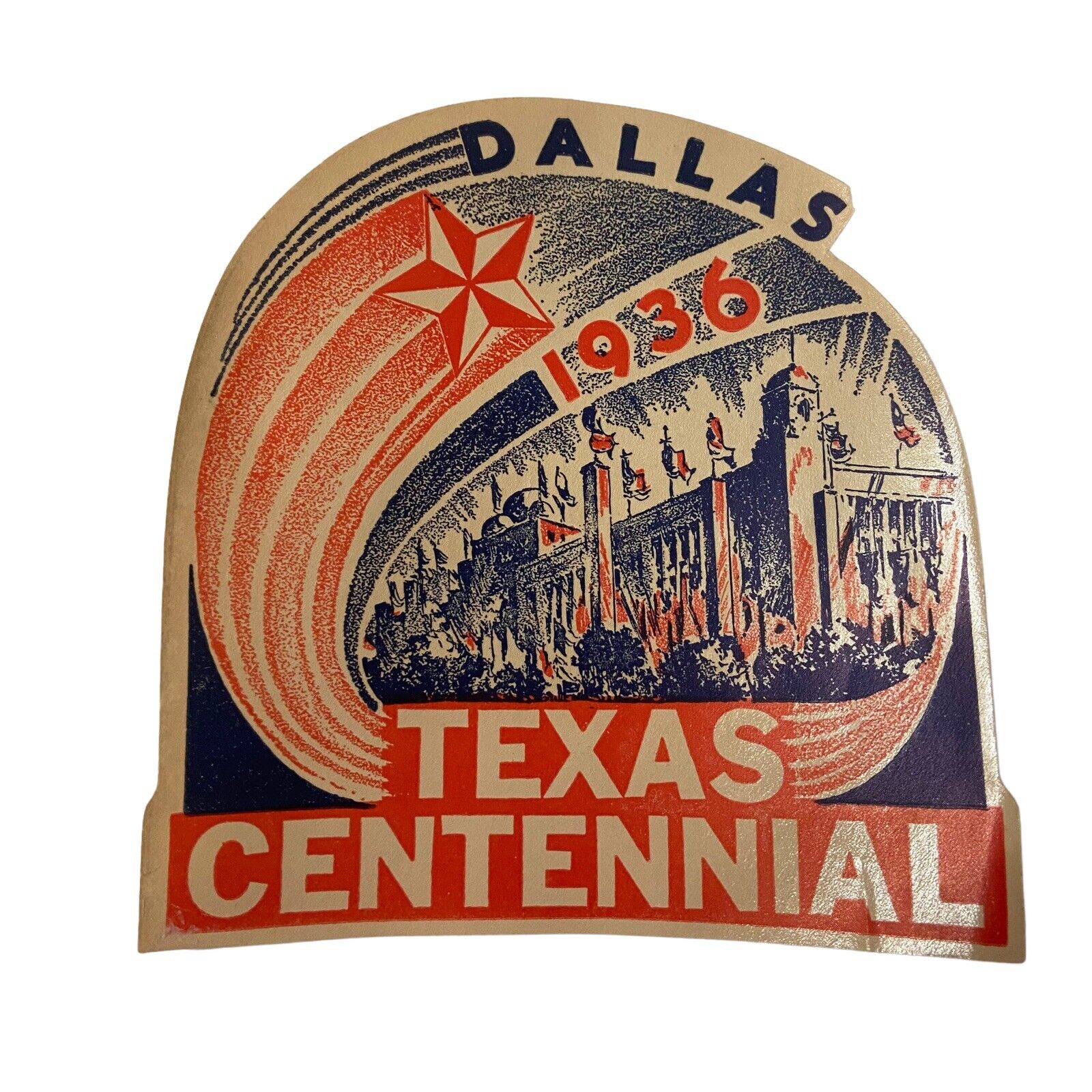 1936 World\'s Fair Dallas Texas Centennial Exposition Luggage Label Sticker