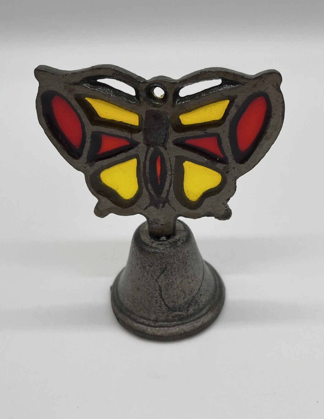 Pre-owned Small Red & Yellow Stained Glass Butterfly dinner Bell