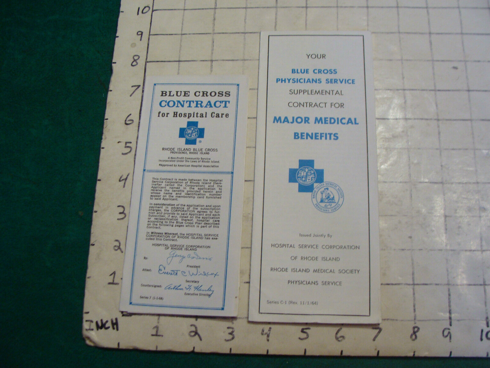 Vintage BLUE CROSS benefits & contract papers, 1970's