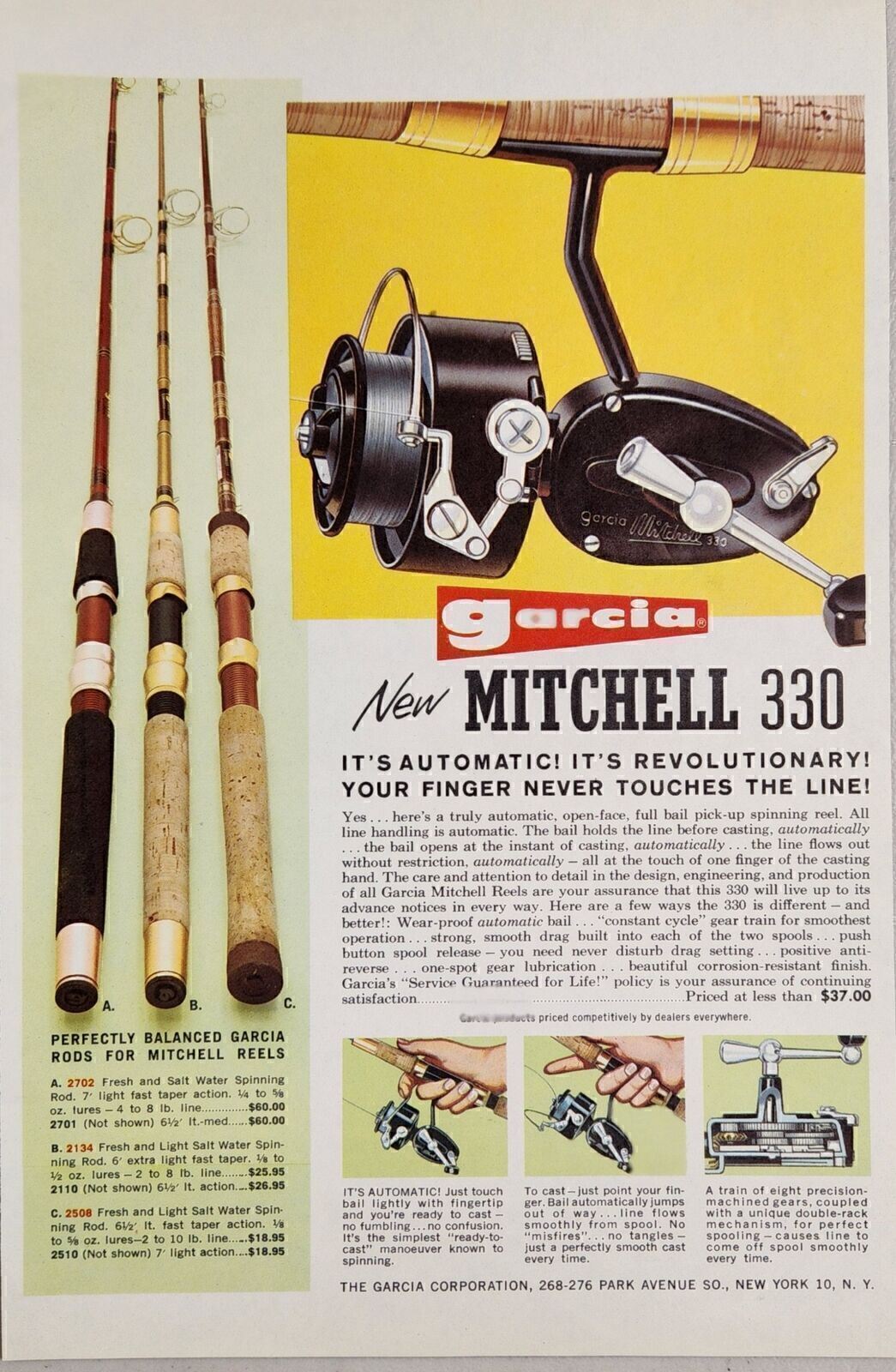 1962 Print Ad Garcia Mitchell 330 Fishing Reels & Balanced Rods New York,NY