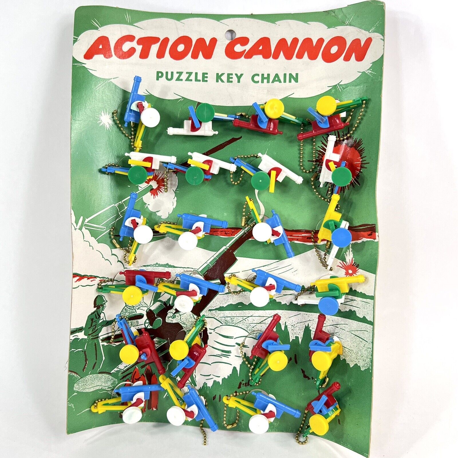 FANTASTIC VINTAGE ACTION CANNON KEYCHAIN PUZZLE STORE DISPLAY NEW UNUSED W/ CASE