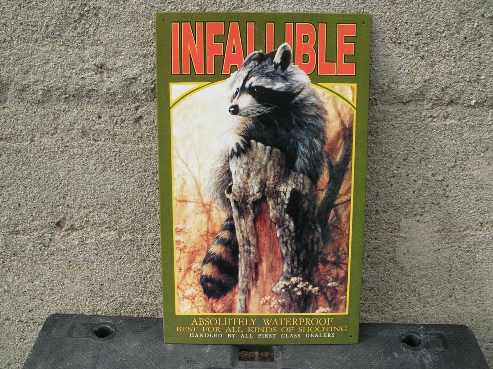 Infallible Smokeless Shotgun Powder Metal Sign (Raccoon) 9.75x16 New