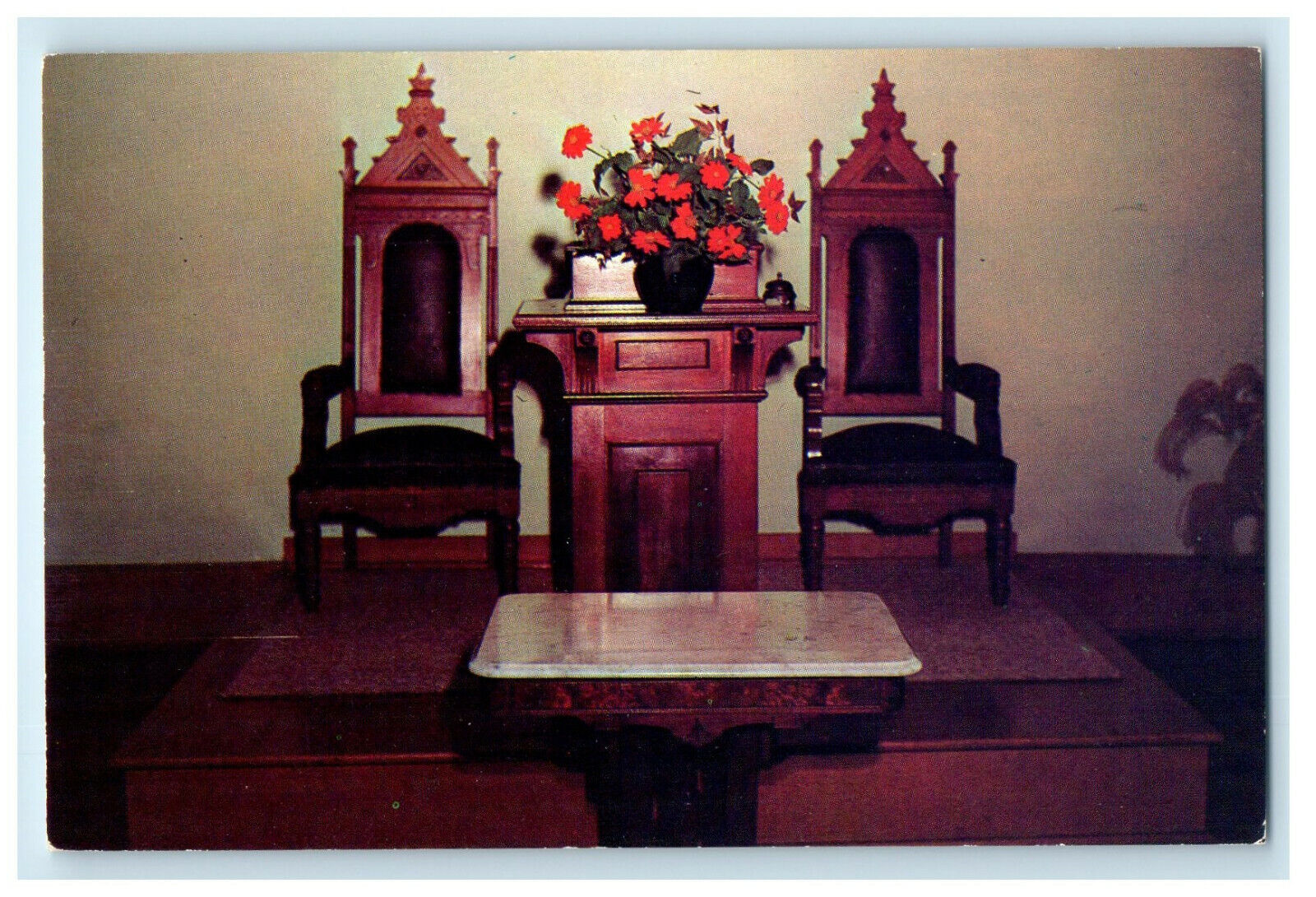 c1950s Chairs and Pulpit are from Italy, Greetings from Mooresville AL Postcard