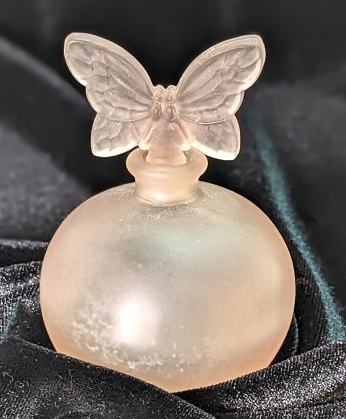 VTG Butterfly Perfume Bottle Frosted Glass Stopper Vanity Pink  4\