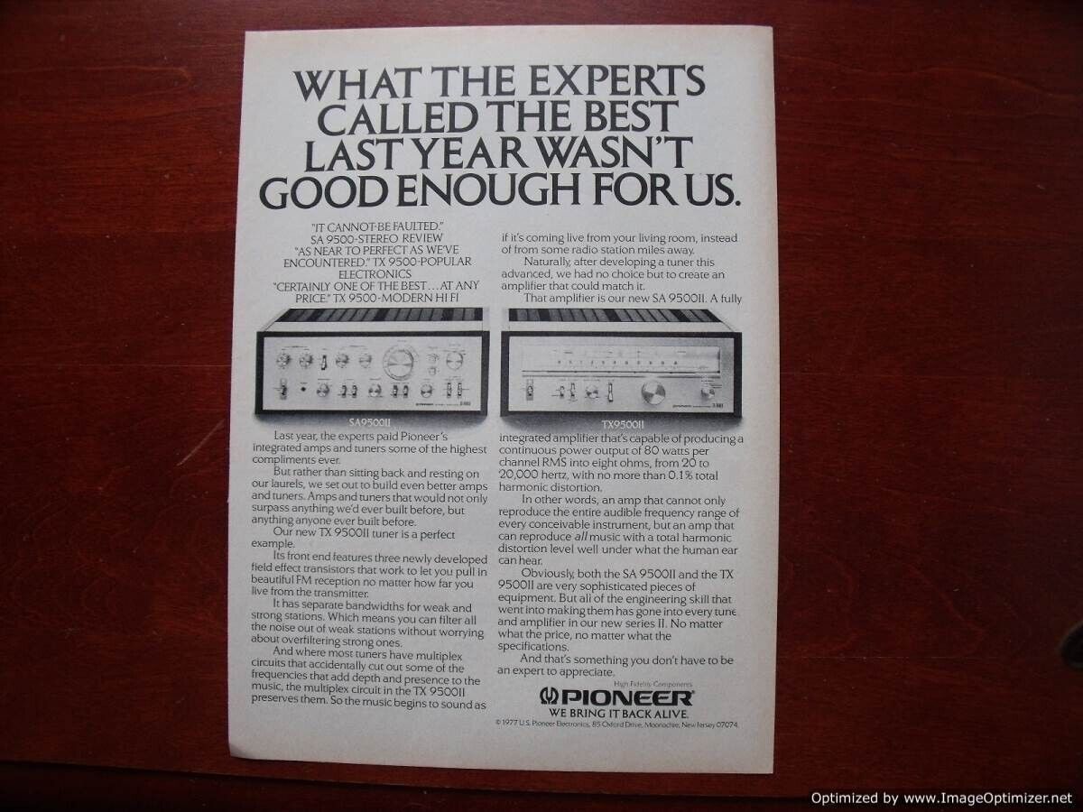 Pioneer SA9500II TX-9500II  Vintage Magazine Print Advertisement Ad