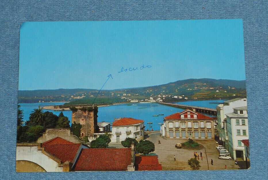 Vintage Postcard Plaza of the Counts of Andrade & Andrade Tower Pontedeume Spain