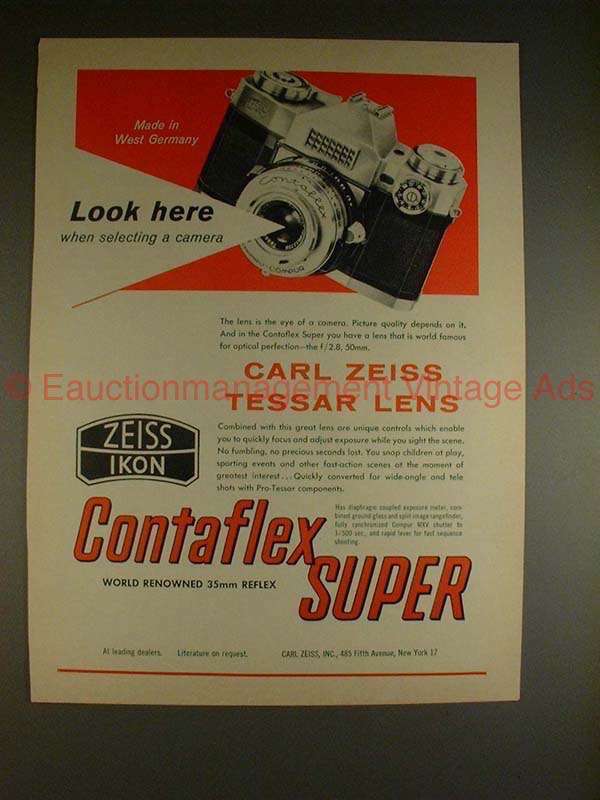 1961 Zeiss Contaflex Super Camera Ad - Look Here