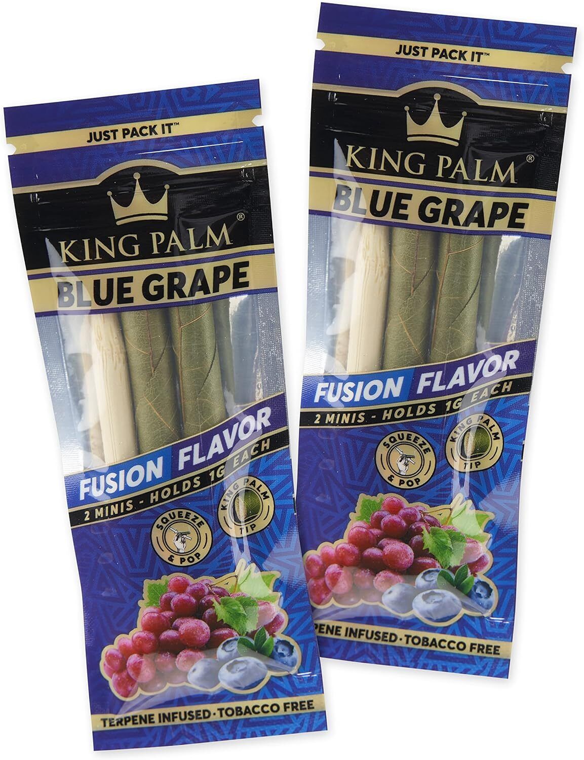 King Palm | Mini Size | Blue Grape | Prerolled Palm Leafs | 2 Pack, 4 Rolls