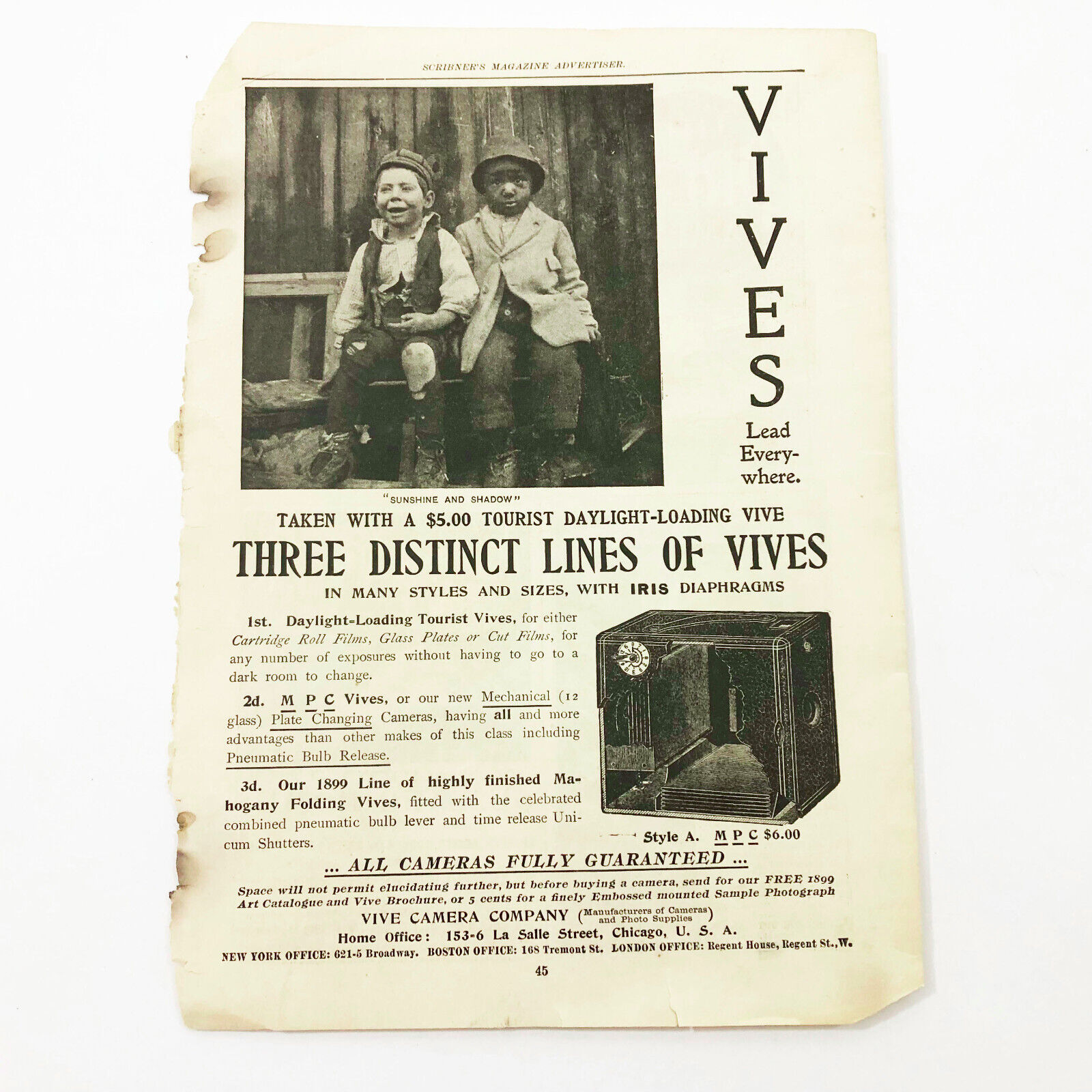 Vintage 1899 Advertising Page Scribner\'s Magazine Premo Korona Vives Cameras