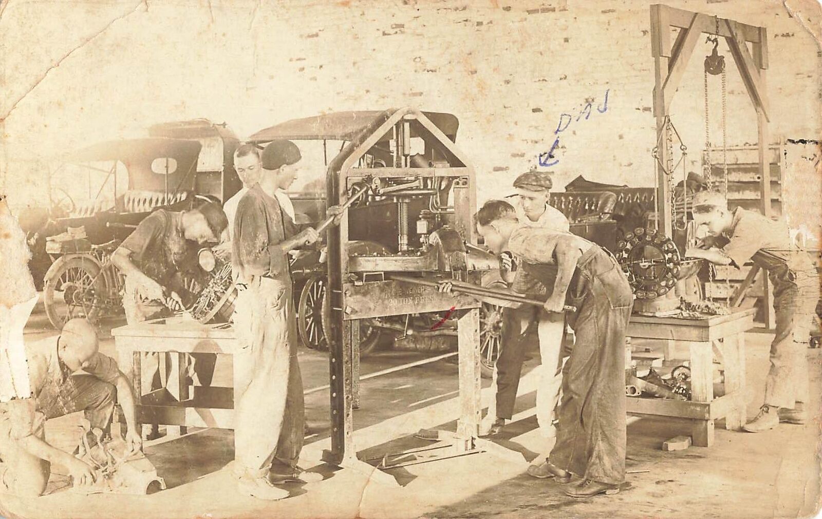 RPPC 1910s Auto Mechanics Car Repair Occupational Engine Work Photo Postcard