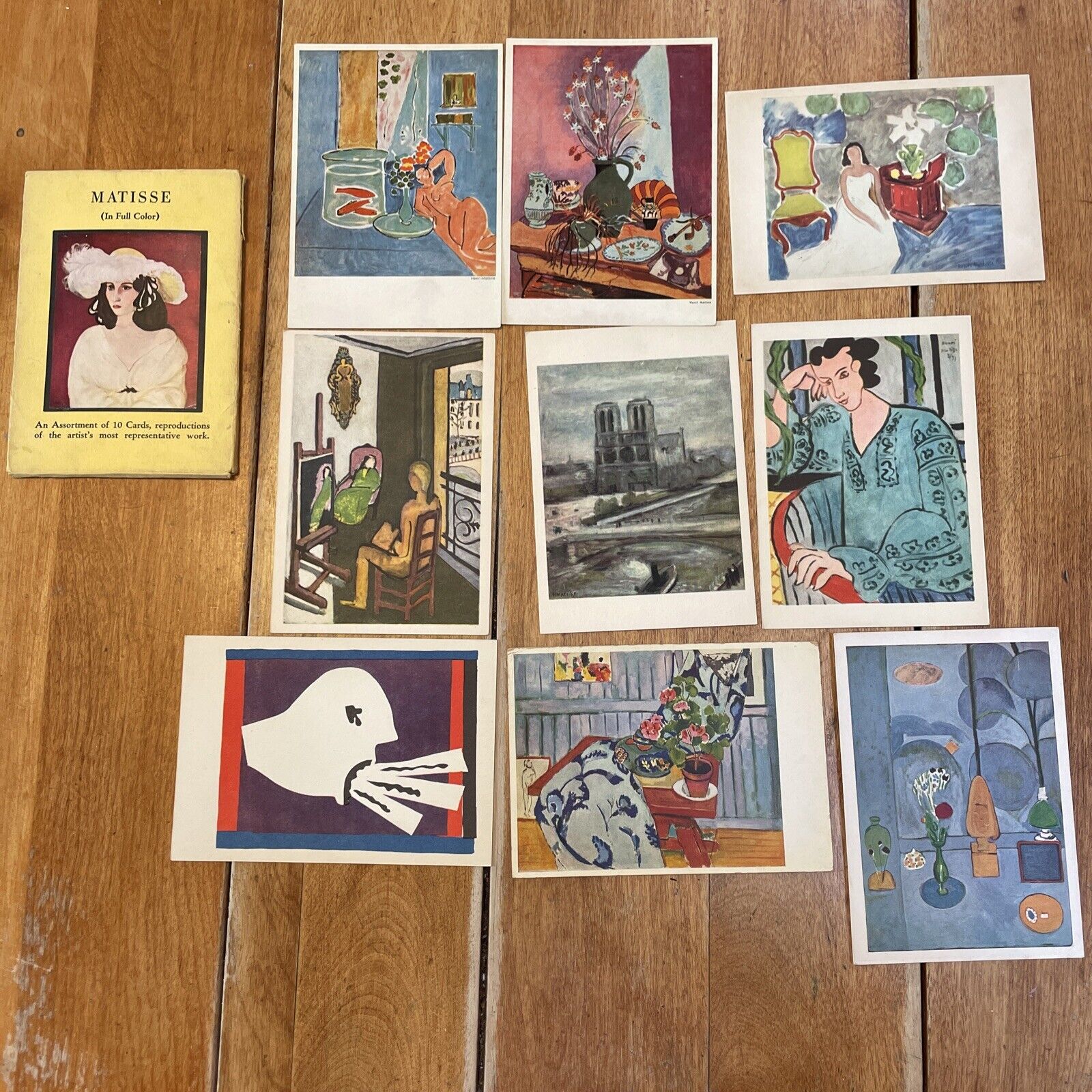 Vintage Matisse set of 9 color postcards 1952 Printed In Europe.