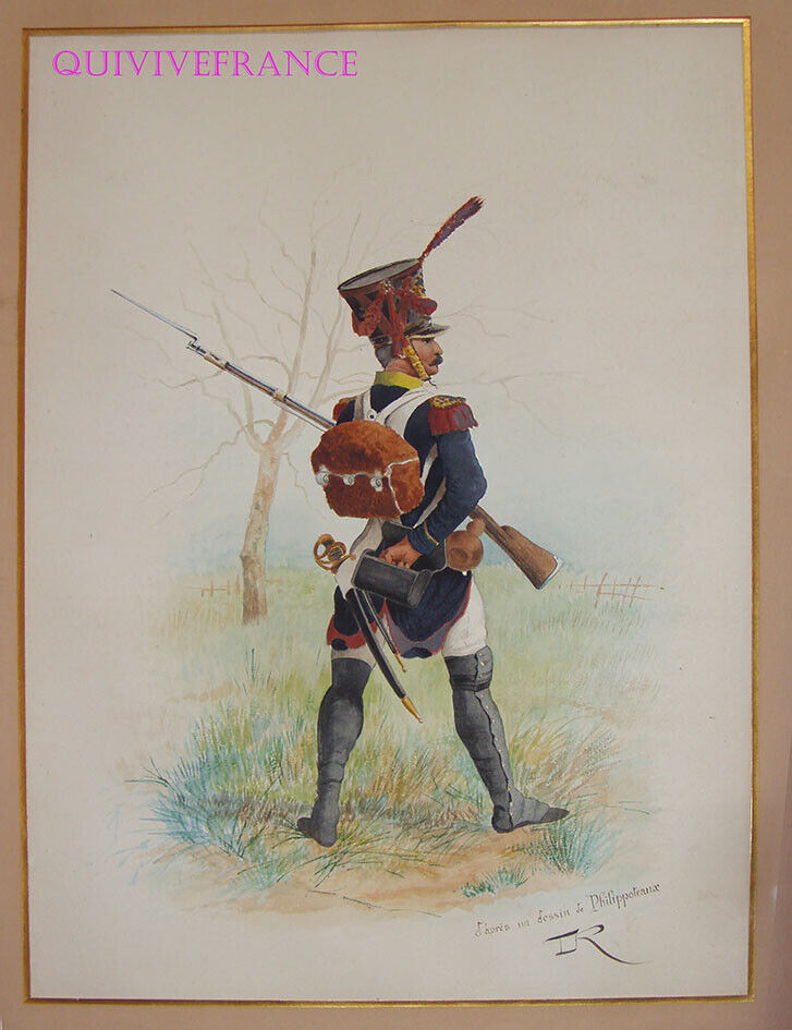 LARGE LIGHT INFANTRY WATERCOLOR DRAWING - FIRST EMPIRE - LUCIEN ROUSSELOT #3