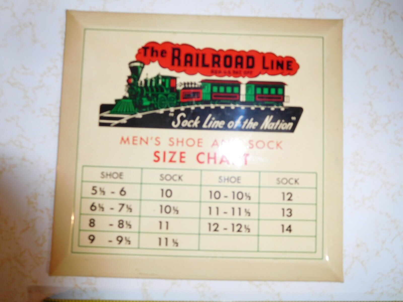 Rare Vintage Tin Litho Sign Railroad Line Sock Line of the Nation Men's Shoe