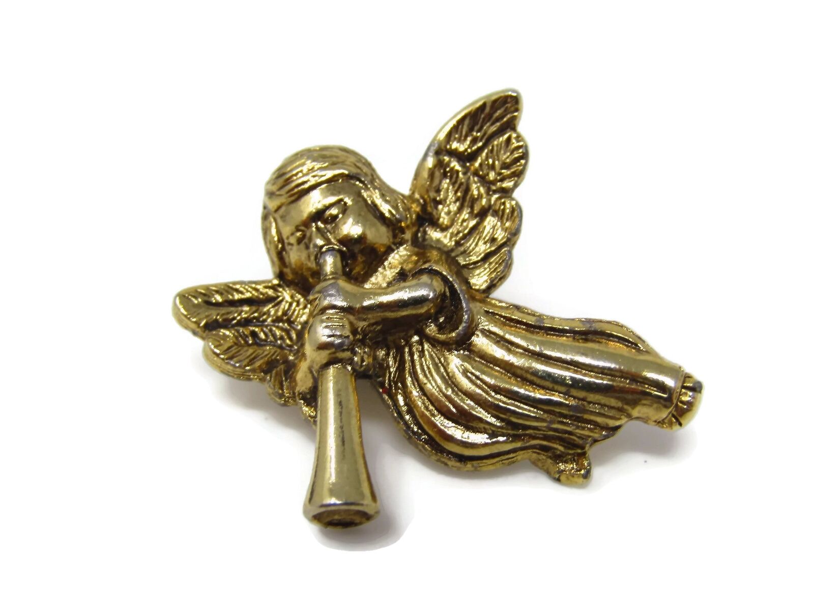 Vintage Angel Pin Music Musician Trumpet Design Christian Jewelry