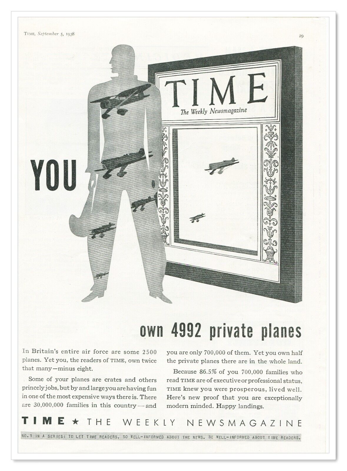 Print Ad Time Magazine You Own 4992 Private Planes Vintage 1938 Advertisement