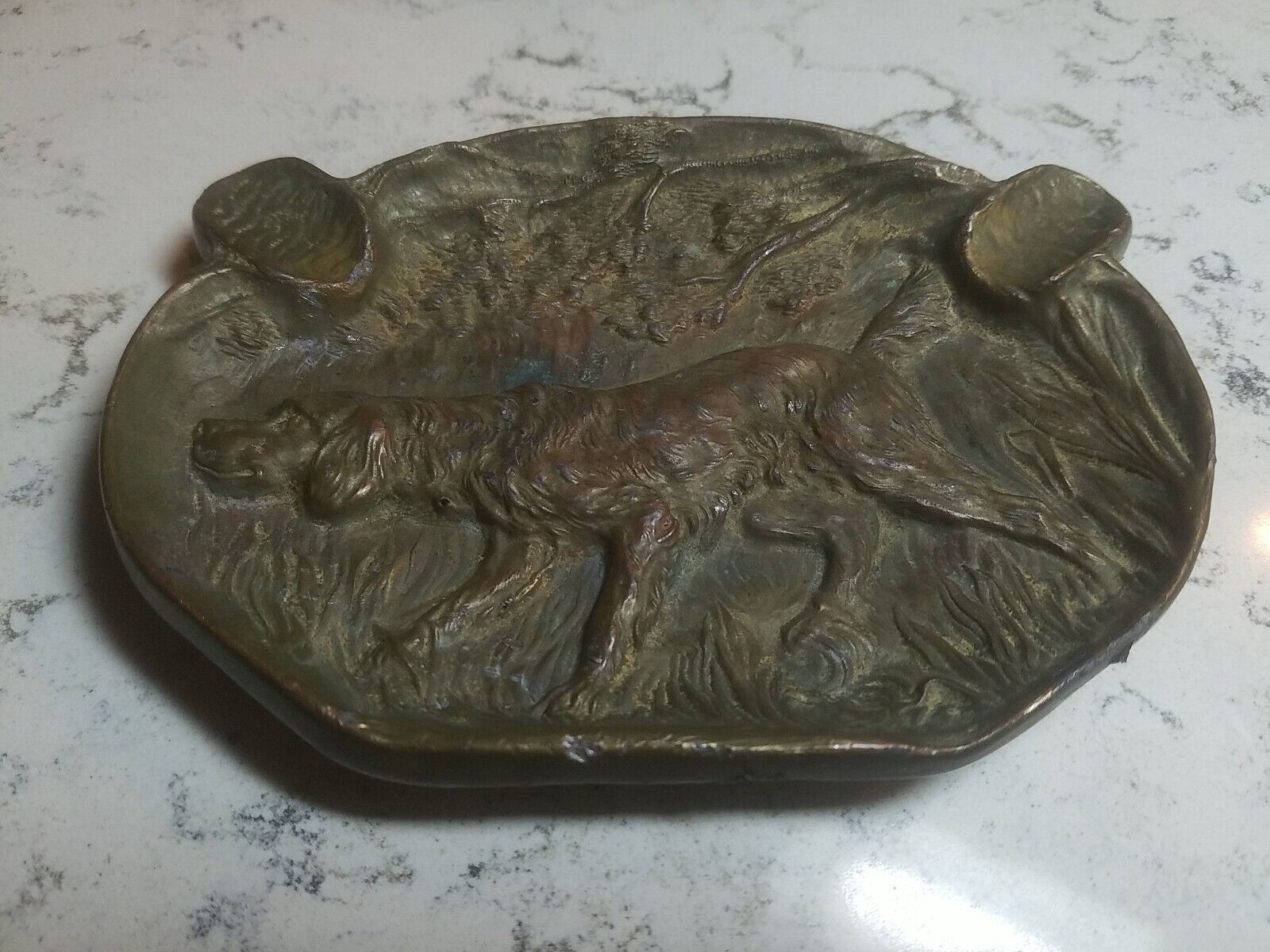 1930\'s Jennings Brothers Ashtray #1628 Heavy Bronze Red Setter Hunting 