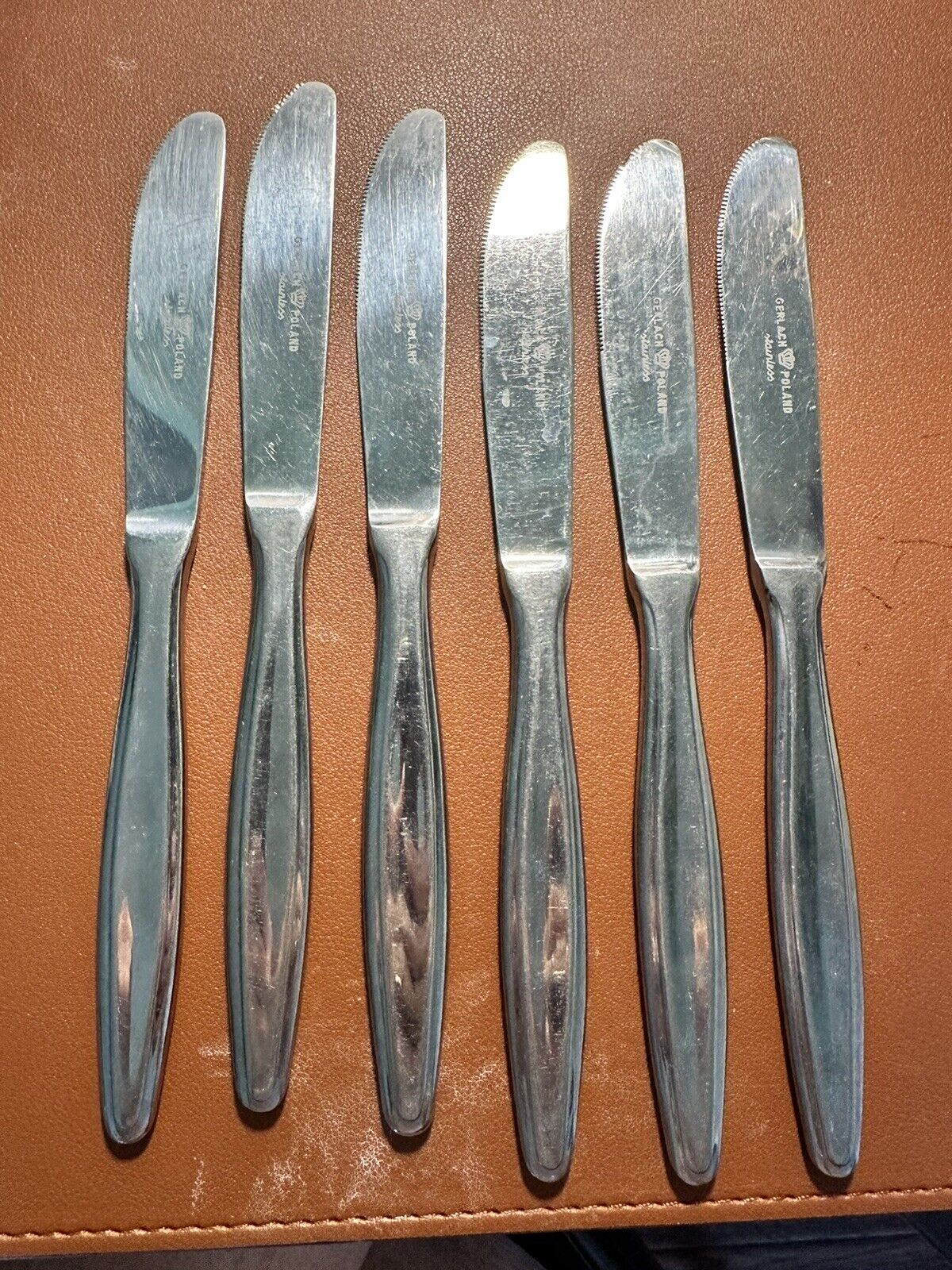 6 Vintage Gerlach Poland Stainless Dinner Knife / Knives Used