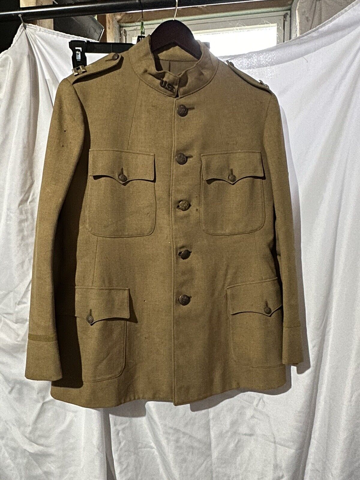 ORIGINAL WW1 US ARMY WOOL JACKET Officer\'s Captain Uniform Tunic Vintage