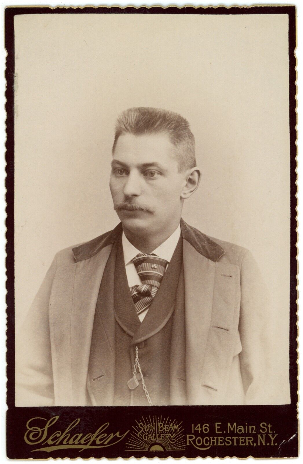 CIRCA 1890\'S CABINET CARD Man Short Hair Mustache Suit Schaefer Rochester, NY