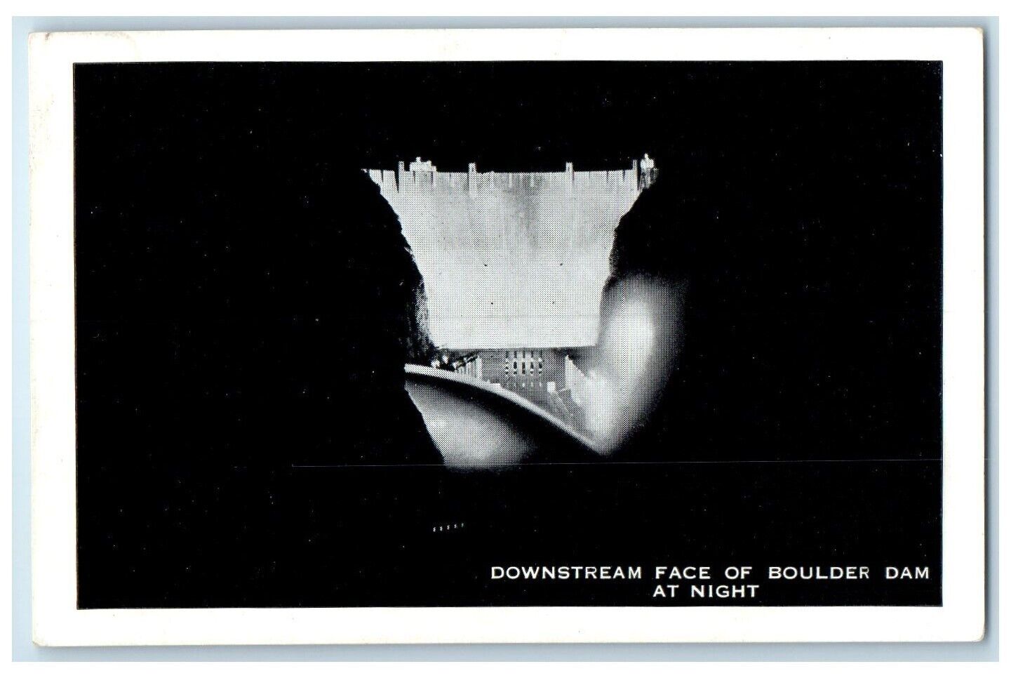 c1920\'s Tiny Downstream Face Of Boulder Dam At Night View Unposted Postcard