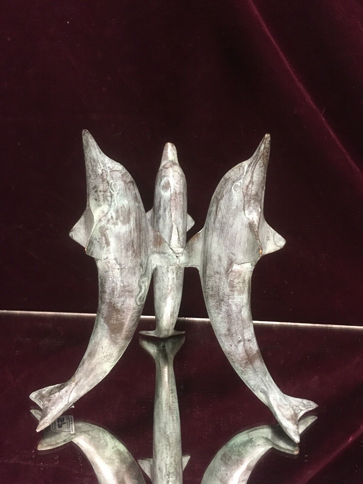VTG. Rare SP Brass Bronze Dolphin Statue San Pacific Art Tri-Pod Sculpture 6.5”H