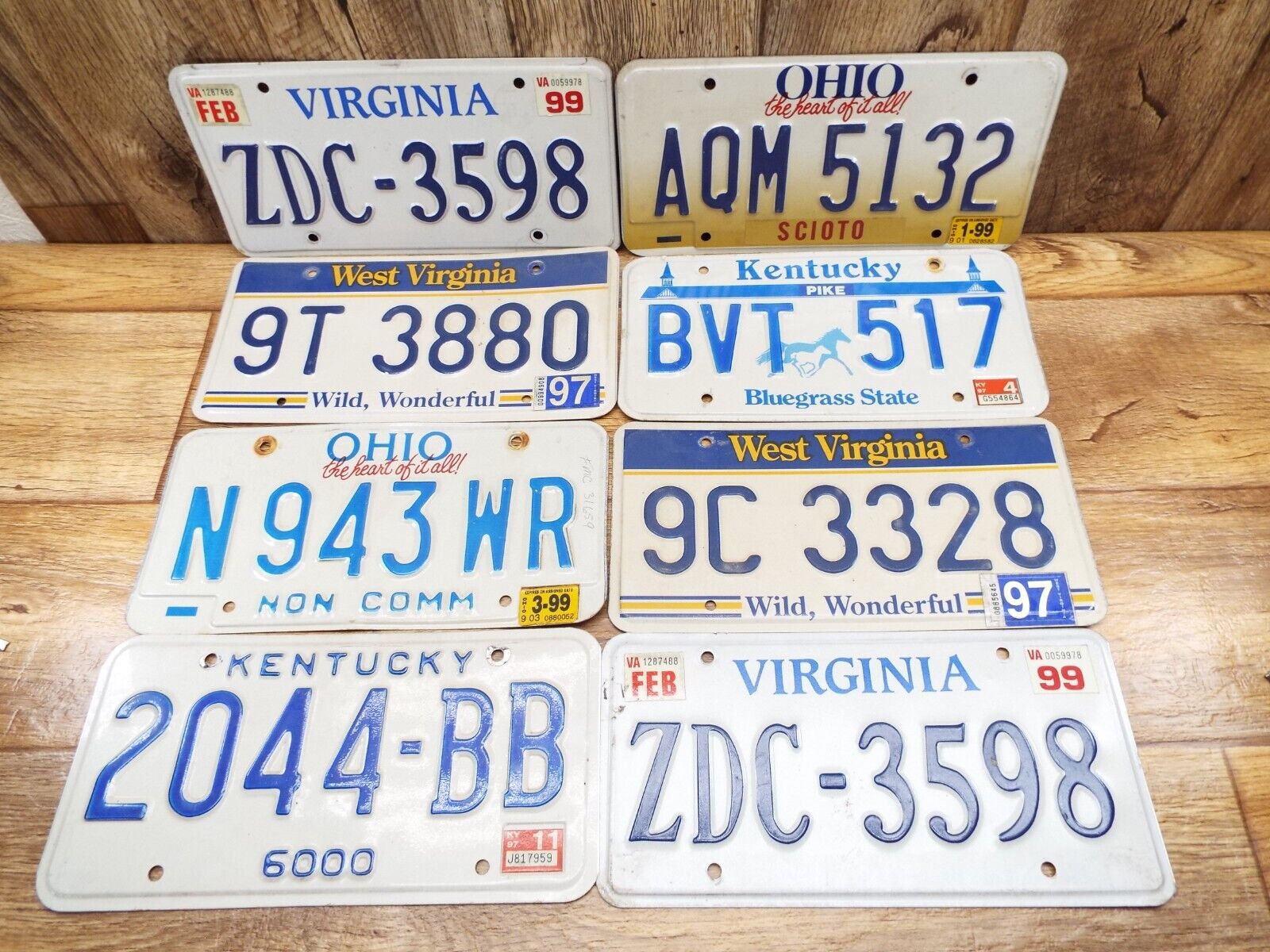 Vintage Lot of 8-WEST VIRGINIA/OHIO/KENTUCKY/VIRGINIA License Plates -