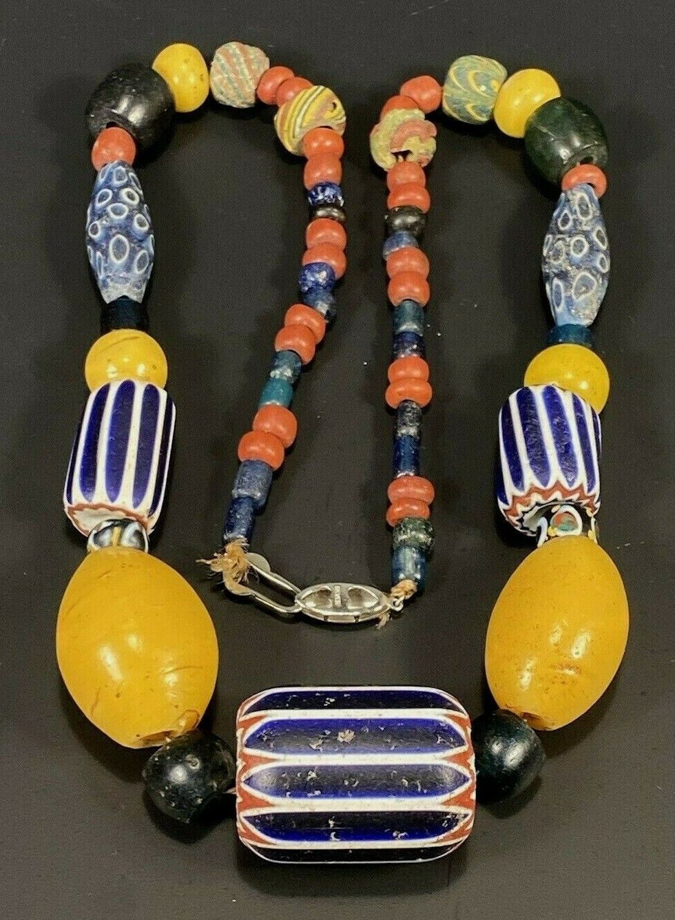 Very Fine RARE Venetian Glass Trade Bead Necklace w/ hardstone Accents Beads
