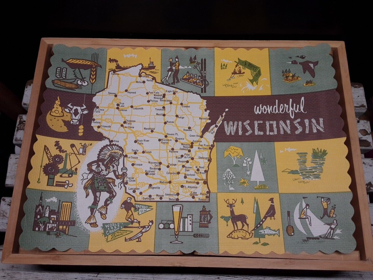 Vntg Restaurant Paper Placemat-Wonderful Wisconsin-mint Cond, Amazing Graphics