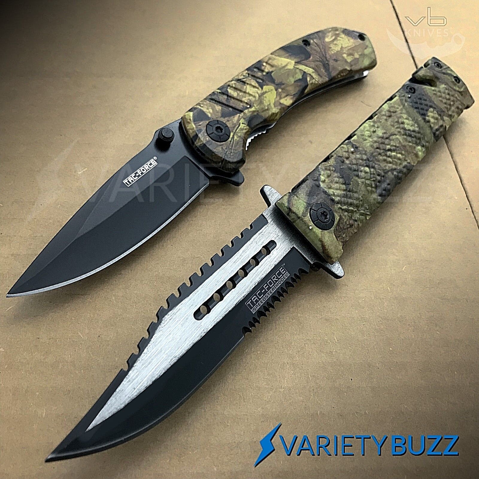 2 PC TACTICAL SPRING POCKET KNIFE Folding Rescue Blade OUTDOOR CAMO x2 ASSISTED 