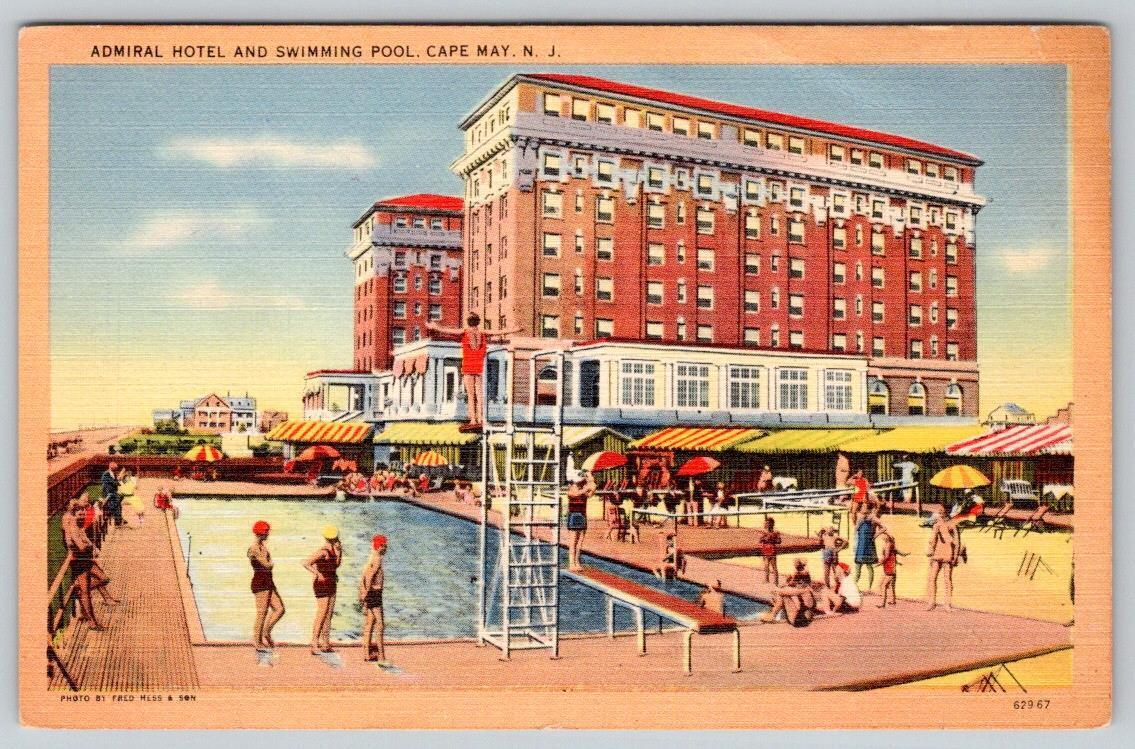 CAPE MAY NEW JERSEY ADMIRAL HOTEL SWIMMING POOL VINTAGE LINEN TICHNOR POSTCARD