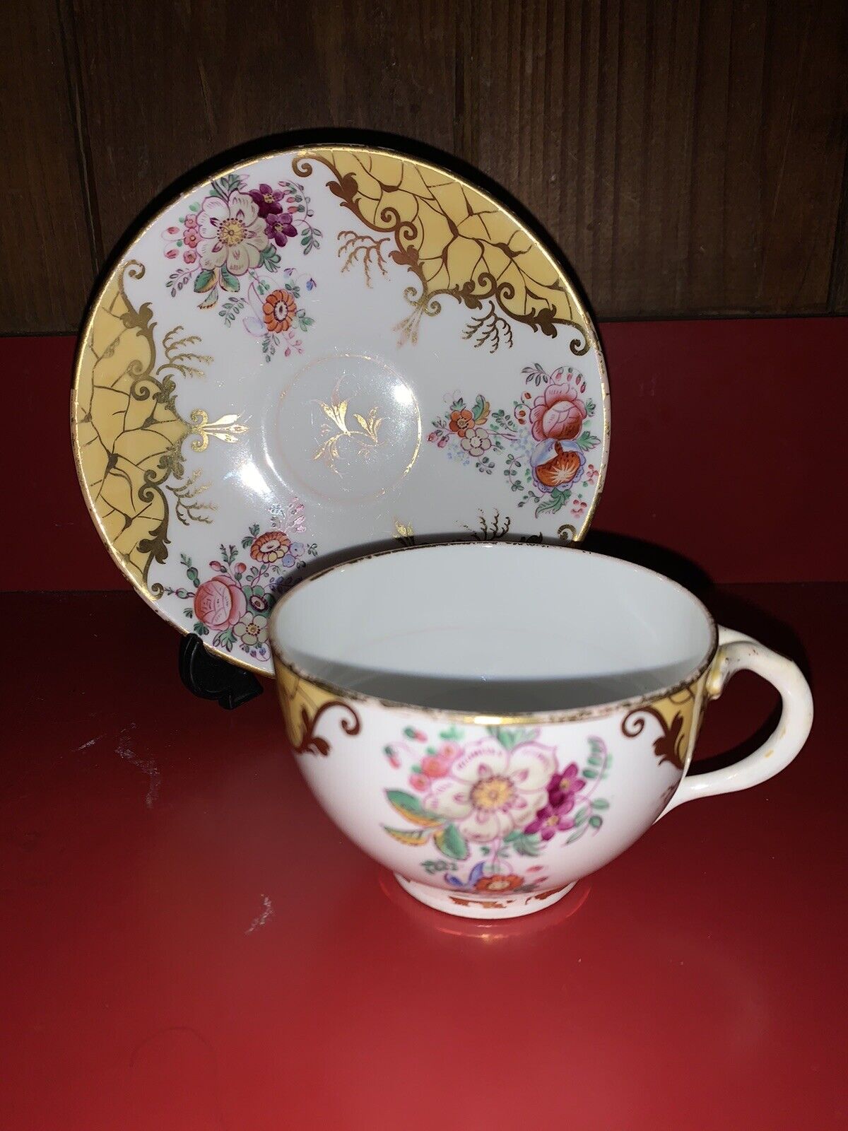 Antique Hand Painted Porcelain Teacup & Saucer Set
