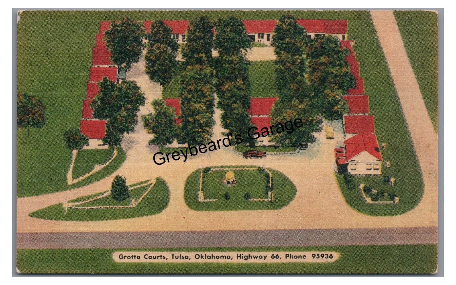 Grotto Courts Motel Highway Roadside US ROUTE 66 TULSA OK Oklahoma Postcard