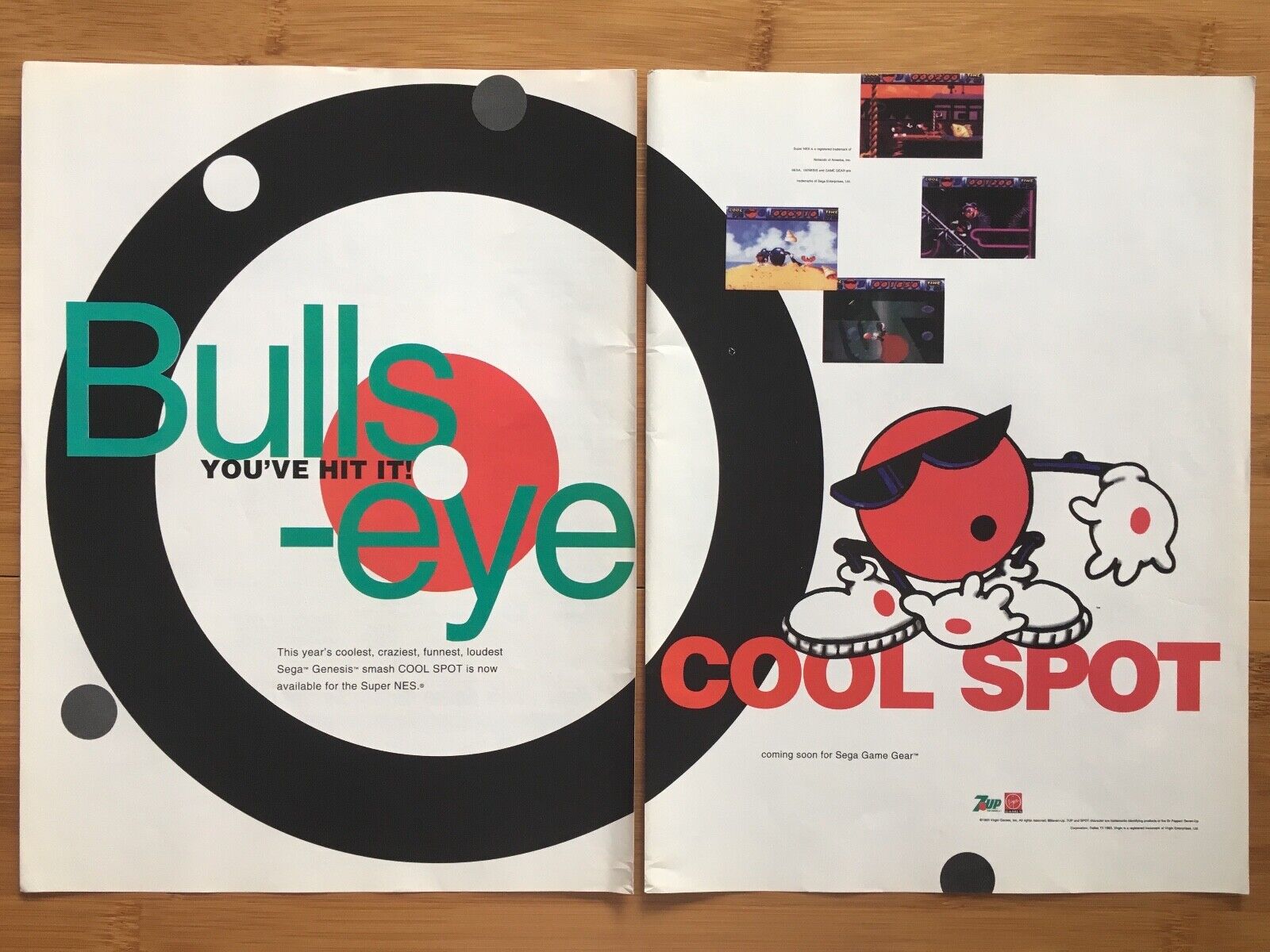7UP Cool Spot Sega Genesis SNES Super Nintendo 1990\'s Vintage Poster Ad Art RARE