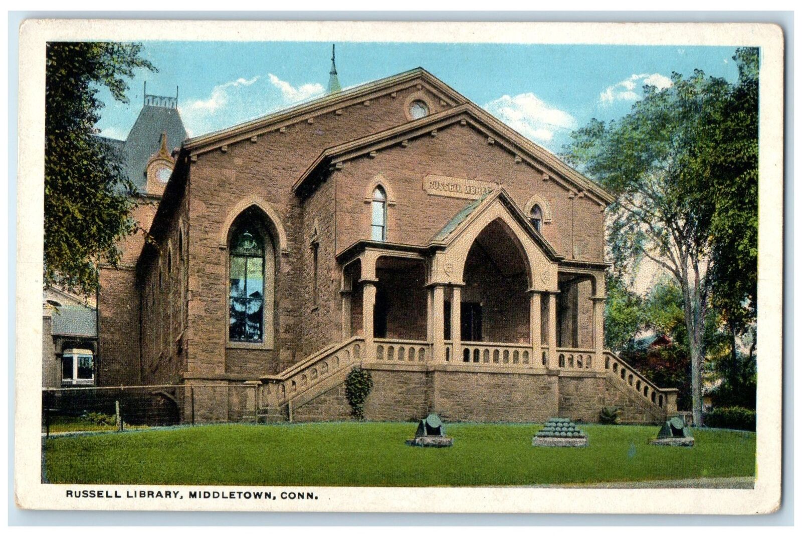 1922 Russell Library Exterior Middletown Connecticut CT Posted Trees Postcard