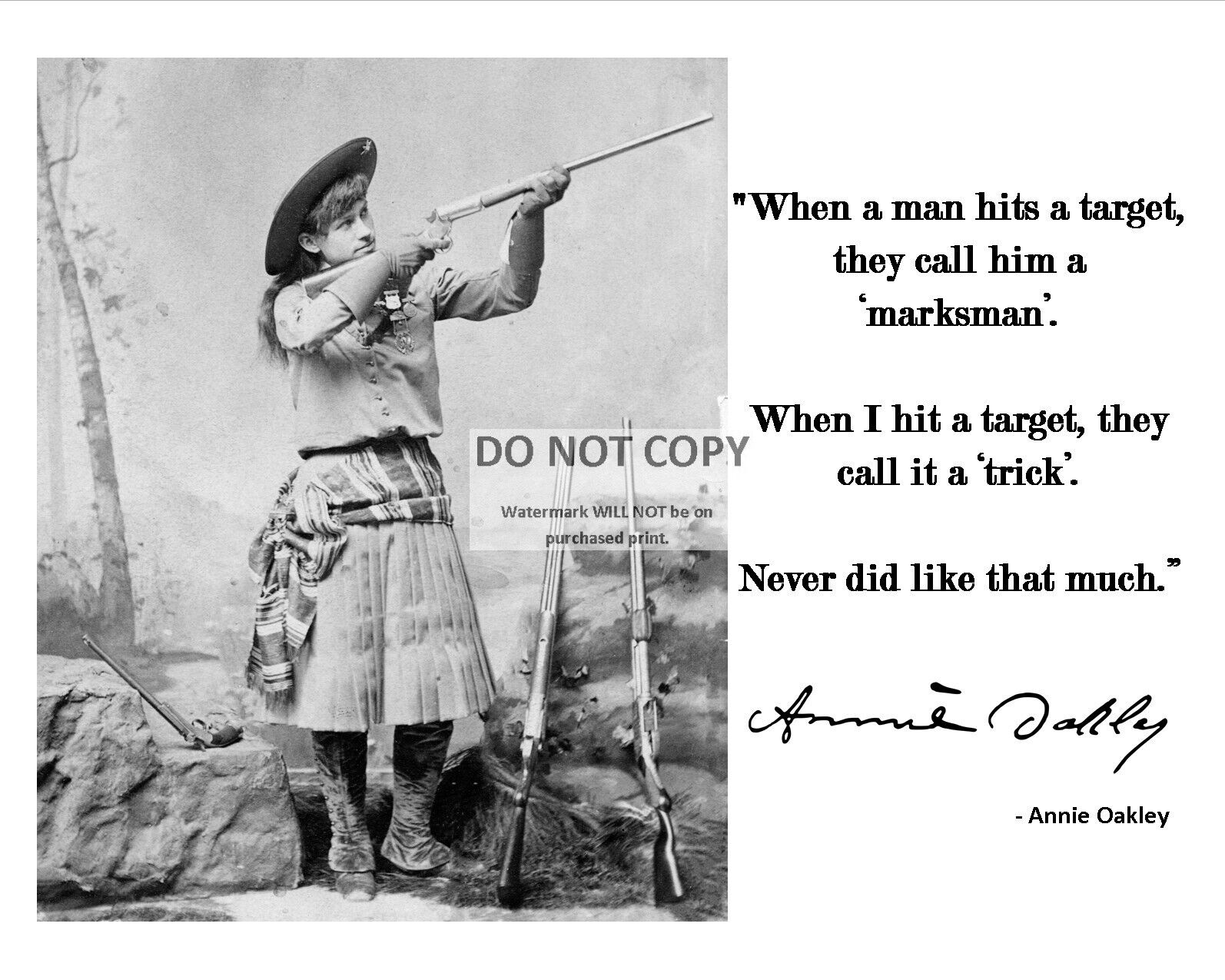 ANNIE OAKLEY EXHIBITION SHARPSHOOTER PHOTO AND QUOTE - 8X10 PHOTO (PQ041)