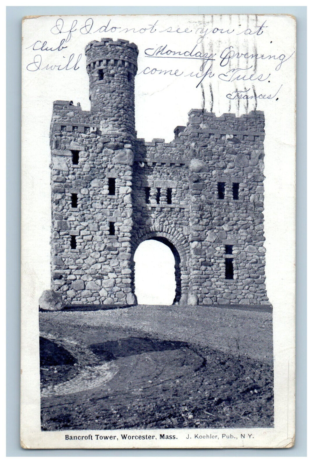 1907 Bancroft Tower Worcester Massachusetts MA Posted Antique Postcard