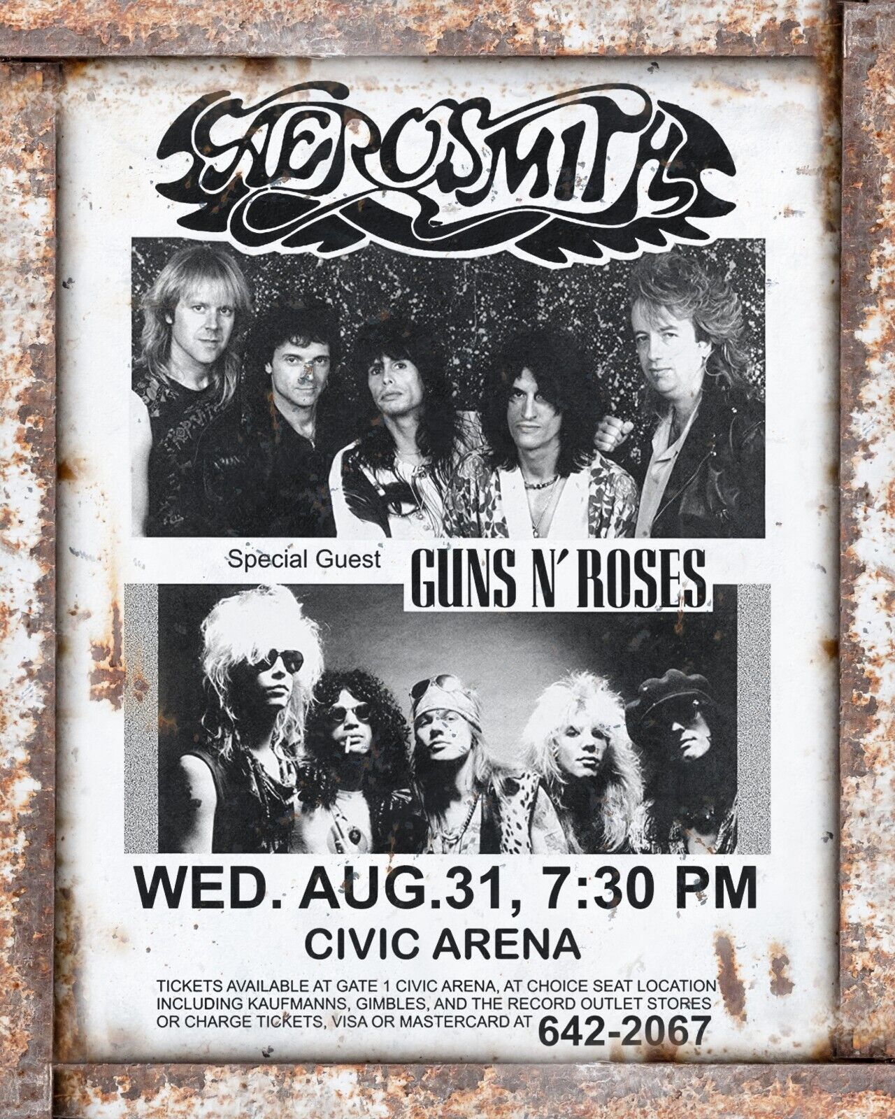 Aerosmith Guns N Roses Concert 8x10 Rustic Vintage Sign Style Poster