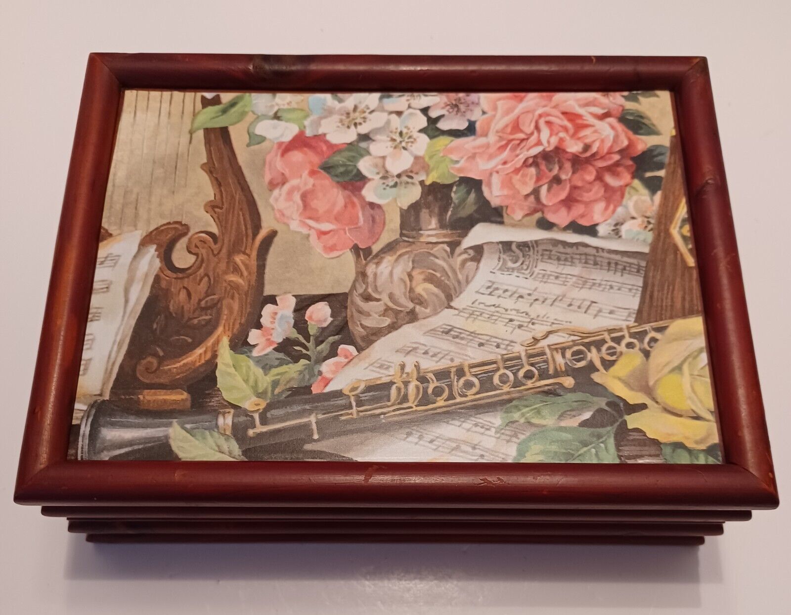 Wood Wooden Storage Box Jewelry Trinkets Memorabilia Violin Clarinet Art Print 