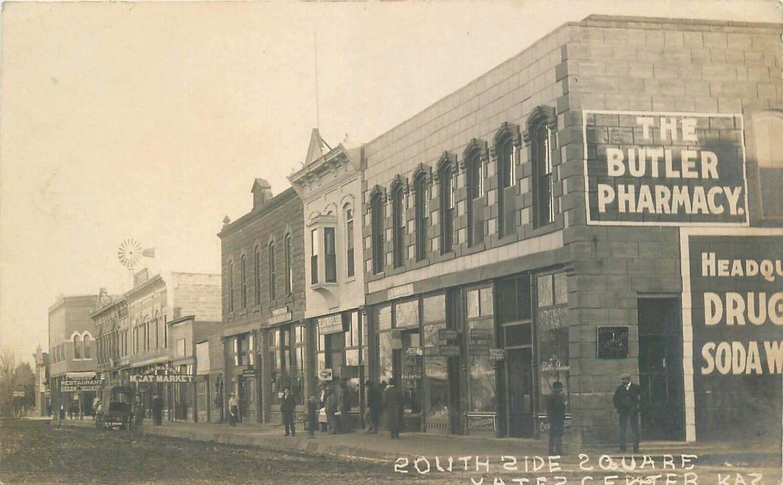 Postcard C-1910 RPPC Kansas Yates Center South Side Square pharmacy 23-11162