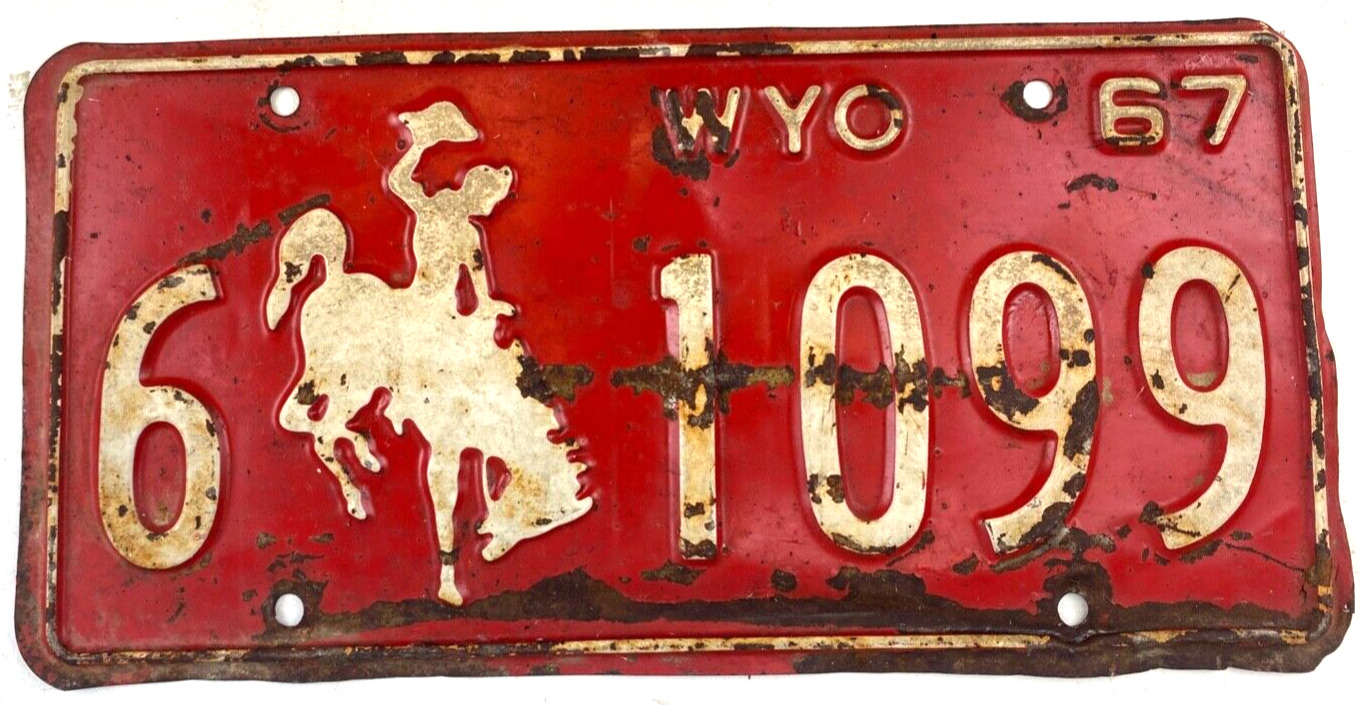 Wyoming 1967 License Plate Vintage Auto Carbon Co Garage Collectors Wall Decor