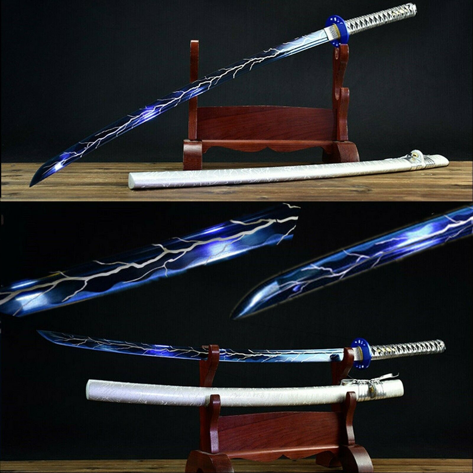 Hand Forged Blue T1095 steel Lightning blade Japanese samurai Full Tang Katana 
