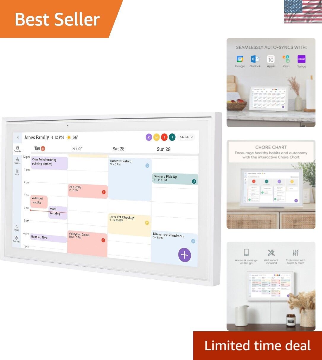 Smart Family Calendar - WiFi Connected Digital Planner & Chore Chart - 15 inch